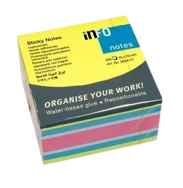 Jegyzettömb InfoNotes öntapadós, 75x75 mm, 450 lap, neon színek (sárga, kék, pink)