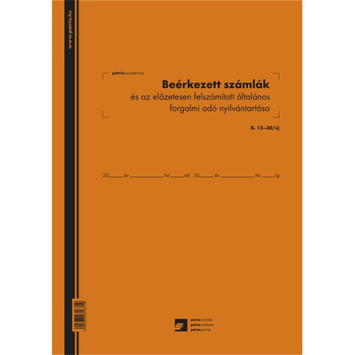 Beérkezett számlák és az előzetesen felszámított általános forgalmi adó nyilvántartó 50 lapos füzet 3 Áfás 240x340 mm   B.15-30/UJ