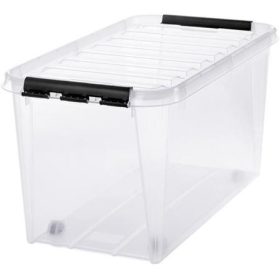   Műanyag tárolódoboz, 70 liter, fekete fogantyúkkal, SMARTSTORE "Classic 70", átlátszó