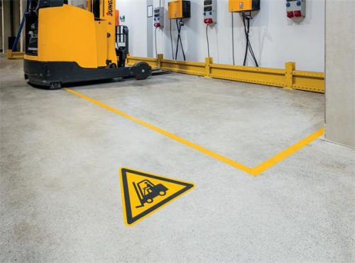 Padlójelölő matrica, DURABLE "Vigyázat! Targonca", sárga-fekete