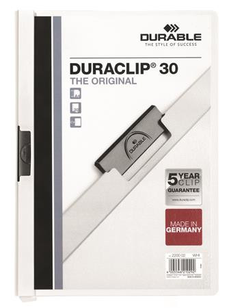 Gyorsfűző, klipes, A4, DURABLE "DURACLIP® 30", fehér