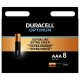 Elem, AAA mikro, 8 db, DURACELL "Optimum"