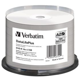   DVD-R lemez, nyomtatható, matt, no-ID, 4,7GB, 16x, 50 db, hengeren, VERBATIM