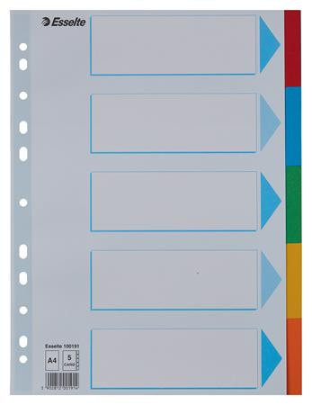 Regiszter, karton, A4, 5 részes, írható előlappal, ESSELTE "Standard", színes