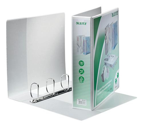 Gyűrűs könyv, panorámás, 4 gyűrű, D alakú, 77 mm, A4 Maxi, PP, LEITZ, fehér