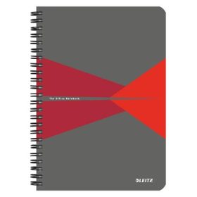   Spirálfüzet, A5, vonalas, 90 lap, laminált karton borító, LEITZ "Office", szürke-piros