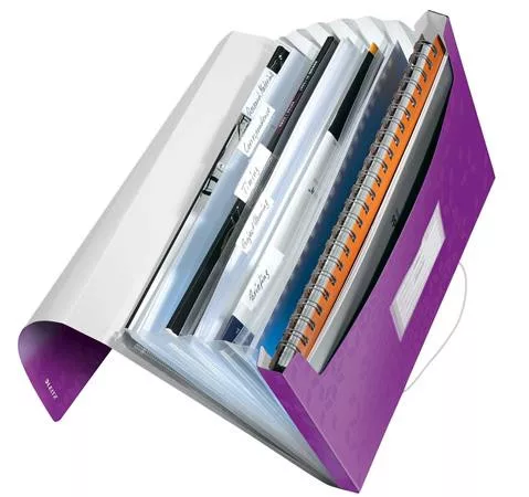 Harmonikamappa, A4, PP, 6 rekeszes, LEITZ "Wow", lila
