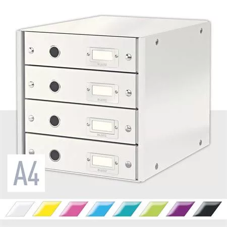 Irattároló, laminált karton,  4 fiókos, LEITZ "Click&Store", fehér