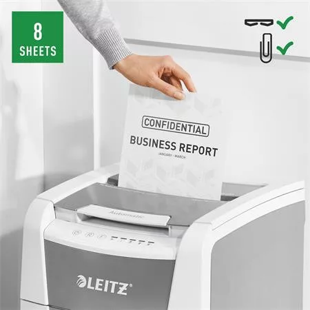 Iratmegsemmisítő, konfetti, 100 lap, LEITZ "IQ AutoFeed SmallOffice 100 P4 Pro"