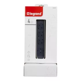   Elosztóoszlop, 4 csatlakozóaljzat,  túlfeszültség védelemmel, 2 m kábelhosszúság, USB csatlakozók, LEGRAND, fehér-fekete