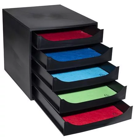 Irattároló, műanyag, 5 fiókos, EXACOMPTA "Ecobox ExoBlack", fekete