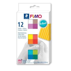   Gyurma, készlet, 12x25 g, égethető, FIMO "Soft Brillant", 12 különböző szín