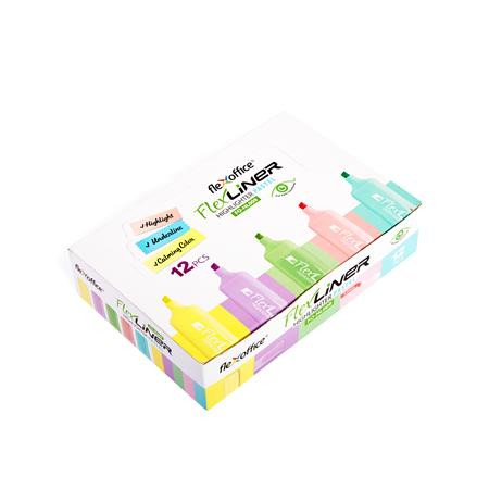 Szövegkiemelő készlet, 1-5 mm, FLEXOFFICE "Flexliner", vegyes pasztell színek