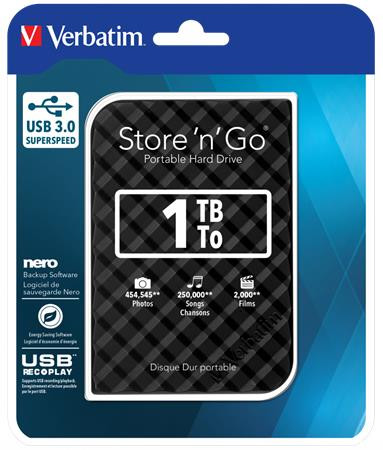 2,5" HDD (merevlemez), 1TB, USB 3.0, VERBATIM "Store n Go", fekete