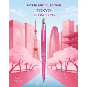   Golyóstoll, 0,7 mm, ezüst színű klip, mintás tolltest, PARKER, "Royal Jotter Tokyo", kék