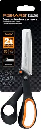 Olló, barkács, 21 cm, FISKARS "Amplify", fekete