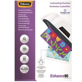   Meleglamináló fólia, 80 mikron, A3, fényes, 100 db,  FELLOWES