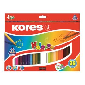   Színes ceruza készlet, háromszögletű, KORES "Triangular", 36 különböző szín