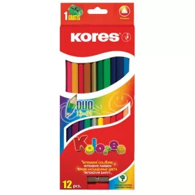   Színes ceruza készlet, kétvégű, háromszögletű, KORES "Duo", 24 különböző szín