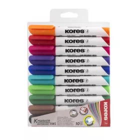   Tábla- és flipchart marker készlet, 1-3 mm, kúpos, KORES "K-Marker", 10 különböző szín