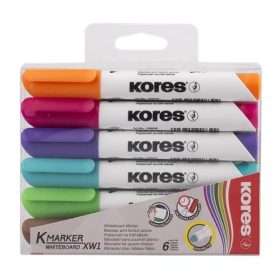   Tábla- és flipchart marker készlet, 1-3 mm, kúpos, KORES "K-Marker", 6 különböző szín
