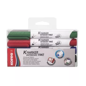   Tábla- és flipchart marker készlet, 1-3 mm, vágott, KORES "K-Marker", 4 különböző szín