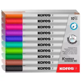   Tábla- és flipchart marker készlet, 1-3 mm kúpos, KORES "K-Marker", 10 különböző szín