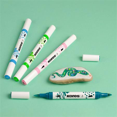 Dekormarker készlet, akril, 1-2 mm, kétvégű, KORES " K-Kreative", 12 különböző szín