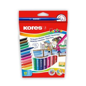  Filctoll készlet, kimosható, KORES "Korellos", 12 különböző szín