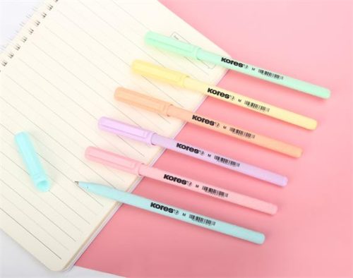 Golyóstoll, 1,0 mm, kupakos, háromszögletű, pasztell színű tolltest, KORES "K0R-M", kék