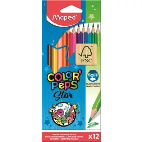  Színes ceruza készlet, háromszögletű, MAPED "Color'Peps", 12 különböző szín