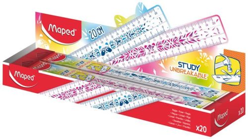 Vonalzó, műanyag, törhetetlen, 20 cm, MAPED "Study Unbreakable Fancy", vegyes színek