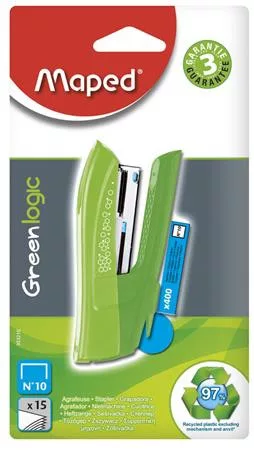Tűzőgép, No. 10, 15 lap, MAPED "Greenlogic Pocket", vegyes színek