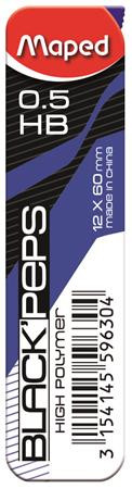 Grafitbél, 0,5 mm, HB, 12 szálas, MAPED "Black Peps"