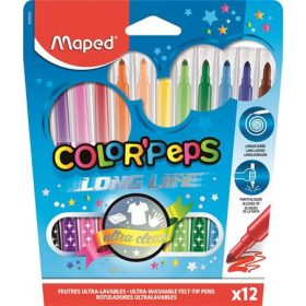   Filctoll készlet, 1-3,6 mm, kimosható, MAPED "Color'Peps Long Life", 12 különböző szín