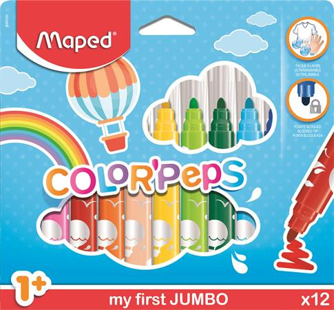 Filctoll készlet, 1- 5 mm, kimosható, vastag, MAPED "Color'Peps Jumbo", 12 különböző szín