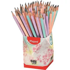   Grafitceruza radírral ceruzatartóban, HB, háromszögletű, MAPED "Black'Peps Pastel", vegyes pasztell színek
