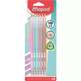   Grafitceruza radírral, HB, háromszögletű, MAPED "Black'Peps Glitter Deco", vegyes pasztell színek