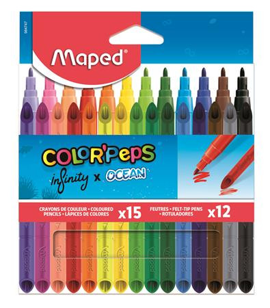 Színes ceruza és filctoll készlet, MAPED "Color'Peps INFINITY", 15+12 különböző szín