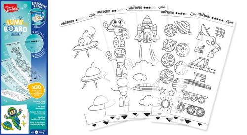 Kreatív rajzkészlet, kiegészítő sablon, MAPED CREATIV "Lumi Board", űrtematika