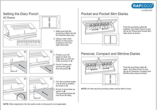 Lyukasztó, hatlyukú, 8 lap, fém, RAPESCO "Diary 66", matt fekete