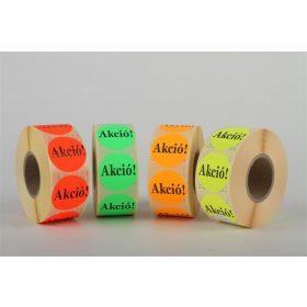   Etikett, 38 mm kör, "AKCIÓ" felirattal, 1000 etikett/tekercs, narancs