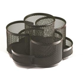 Írószertartó, 7 részes, fémhálós, forgatható, fekete