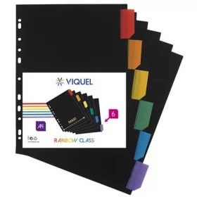  Regiszter, műanyag, A4 Maxi, 6 részes, VIQUEL "Rainbow Class", fekete