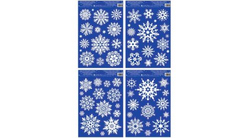 Ablakmatrica- ragasztó nélküli , sztatikus, 27 x 20 cm, hópelyhek hó effektussal. Az eldobható hordozópapír kék színű.(vegyes minta)