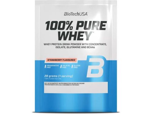 Tejsavó fehérjepor, 28g, BIOTECH USA "100% Pure Whey", eper