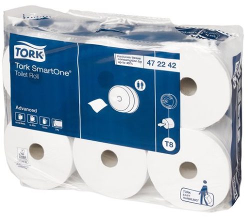 Toalettpapír, T8 rendszer, 2 rétegű, 19,9 cm átmérő, TORK "SmartOne®", fehér