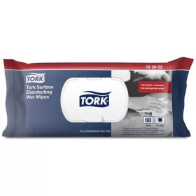   Felületfertőtlenítő tisztítókendő, nedves, 1 rétegű, 60 lap, visszazárható csomag, TORK, citrus