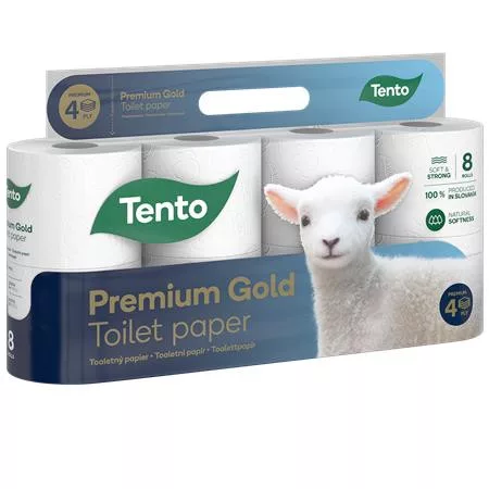 Toalettpapír, 4 rétegű, 8 tekercses, TENTO "Prémium Gold", fehér
