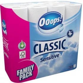   Toalettpapír, 3 rétegű, 32 tekercses, OOOPS "Classic", sensitive